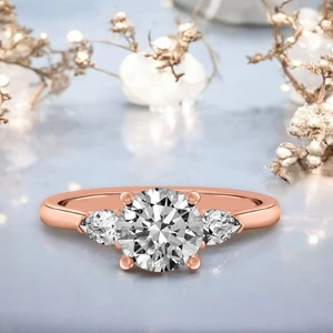 18k Gold Diamond Ring Lab Grown Round 1.4 Carat IGI Certified Rose Size 6.5 7.5 - Picture 1 of 10