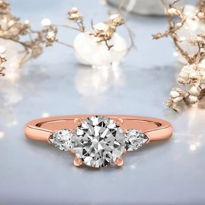 18k Gold Diamond Ring Lab Grown Round 1.4 Carat IGI Certified Rose Size 6.5 7.5 - Image 1 of 4