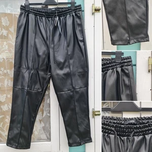 George Trousers UK 18 Faux Leather Elasticated Waist Black Trousers New RRP £18 - Picture 1 of 15
