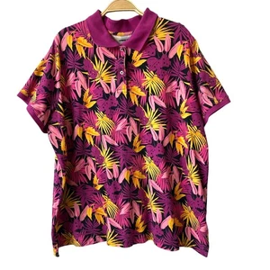 Lands End Tropical Floral Polo Shirt Women Size 2X Magenta Pink Coastal Beach - Picture 1 of 9