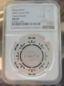 2023 Tuvalu $1 James Bond Casino Royale 9999 Silver MS69 NGC Limited Mintage - Picture 1 of 4