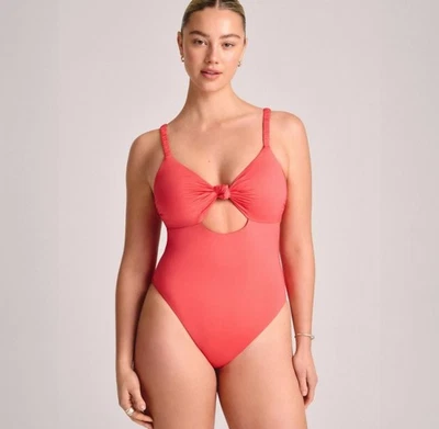 NUEVO CON ETIQUETAS~ Traje de baño para mujer Vitamina A talla XS nudo frontal ojo de cerradura una pieza rojo coral AY69 Foto 1 de 4