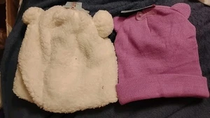 CAT & JACK MÄDCHEN 8-16 WINTERMÜTZE MANDEL CREME WEISS FLEECE LILA STRICK SET NEU MIT ETIKETT - Bild 1 von 9