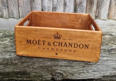 32cm Moet Chandon Champagne Wooden Boxes With Handles Vintage Style New - Image 1 of 2