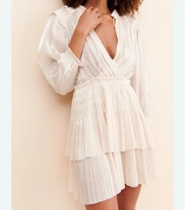 NET Anthropologie Current Air Pleated Mini Tiered Dress Tropical Sz XS Ivory - Picture 1 of 14