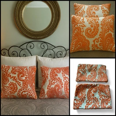 "2 fundas de almohada rectangulares de terciopelo naranja blanco cachemira damasco 18"" x 12""" Foto 1 de 4