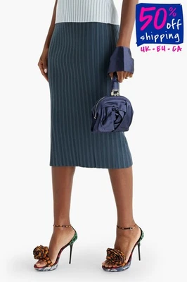 RRP€905 ROGER VIVIER Satin Clutch Bag Blue Rose Bracelet Strap Made in Italy - Image 1 of 4