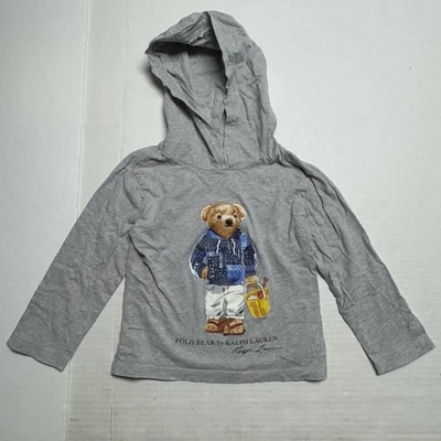 Polo Ralph Lauren Niños Polo Oso Gris Manga Larga Sudadera con Capucha Camiseta Talla 4T Foto 1 de 4
