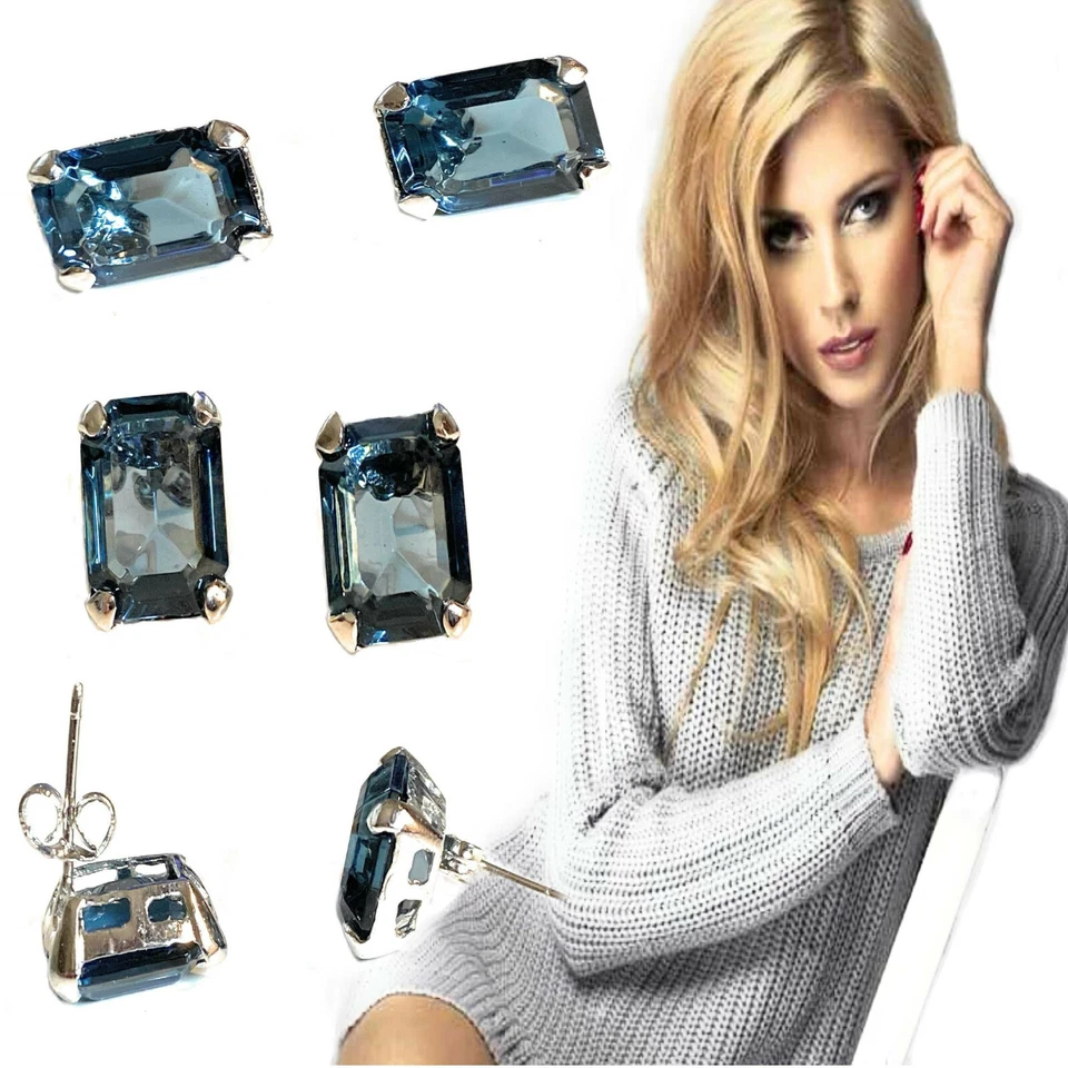 Orecchini donna in argento 925 con cristallo rettangolare swarovski acqua marina - Immagine 1 di 4