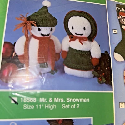 "Juego exclusivo de muñeco de nieve Mary Maxim artesanías de costura 18568 Mr & Mrs. Navidad 11""" Foto 1 de 4