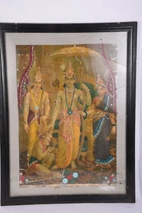 Old Ravi Verma Shree Ram With Hanuman Laxman Sita Litho Print With Work NH5577 - Picture 1 of 8