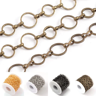 3.28ft/Roll Unique Handmade Brass Round Link Chains Craft Strings Spool 8~10x1mm - Image 1 of 4