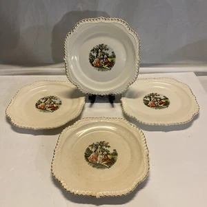 Harker Pottery Co 8.25" Lunch Plates 22 k Gold Romantic Couple Set Of 4 Square - Picture 1 of 6