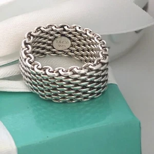 Size 7.5 Tiffany & Co Sterling Silver Somerset Mesh Weave Ring Unisex AUTHENTIC - Picture 1 of 6
