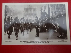 Australian Troops March through London, H.R.H. Prince of Wales salutes, WWI RP - Picture 1 of 2