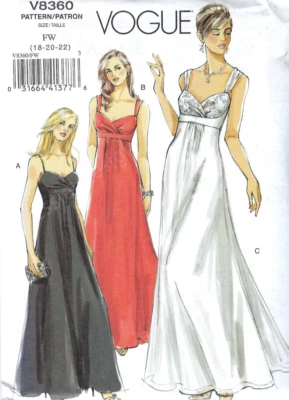 Vogue V8360 Uncut Sewing Pattern Formal Dress Evening Gown Misses Sizes 18-20-22 - Image 1 of 3