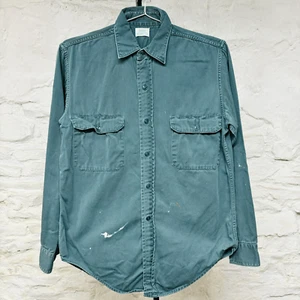 Vintage 50s 60s  Sears Roebucks Sanforized Work Shirt Army Twill Paint Splatters - Picture 1 of 9