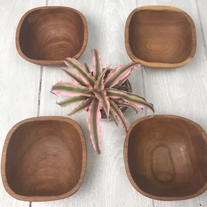 Goodwood Genuine Teak Solid Wood Set Of Four Bowls Vintage Thailand - Picture 1 of 9