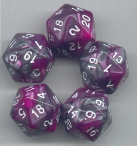 NEW RPG Dice Set of 5 D20 - Twisted Purple-Silver - Picture 1 of 1