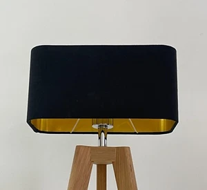 Pantalla de lámpara negra texturizada 100% lino cepillado oro redondeado tono de luz rectangular - Imagen 1 de 19