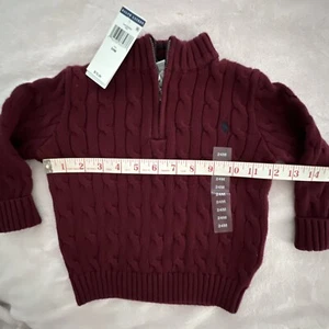 $75 Polo Ralph Lauren Sweater 1/4 Zip Cable Knit Pullover  Boy Sz 24M New - Picture 1 of 14