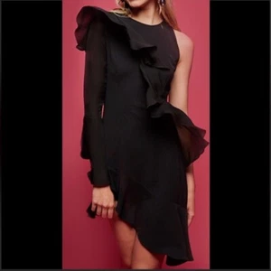 Parker Women's Black Silk Blend Neo One Sleeved Tiered Ruffle Mini Dress, Size 4 - Picture 1 of 9