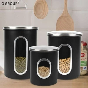 3-piece Airtight Kitchen Canister Set-Stainless Steel with Anti-fingerprint lid - Picture 1 of 4