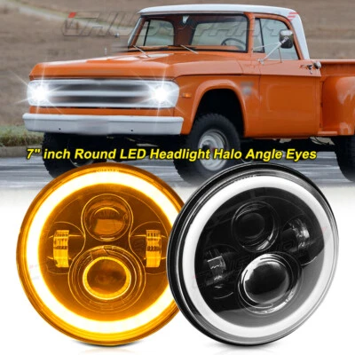 For Dodge W100 W200 W300 Pickup 7" inch Halo Round LED Headlights DRL Angel Eye - Image 1 of 4