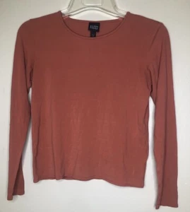 Eileen Fisher XS Top T-Shirt Burnt Orange 100% Seide Rundhals Langarm - Bild 1 von 5