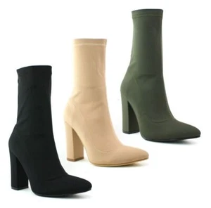BOTAS ALTAS AL TOBILLO DE TACÓN BLOQUE PARA DAMA Y MUJER BOTAS DE LYCRA ELÁSTICAS ZAPATOS TALLA 3-8 - Imagen 1 de 37