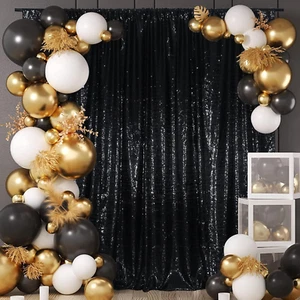 Black Sequin Backdrop Curtains, Black Backdrop 6Ftx6Ft Glitter Photo Backdrop Cu - Picture 1 of 12