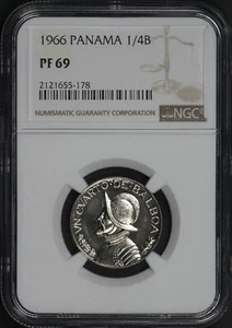 1966 Panama Silver 1/4 Balboa NGC PF-69 - Picture 1 of 2