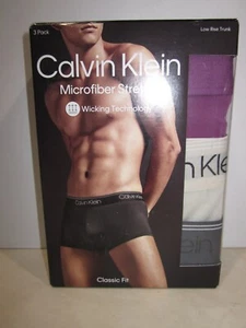 CALVIN KLEIN MICROFIBER STRETCH LOW RISE TRUNKS, 3 PR, NEW IN BOX, SZ LG, #102 - Picture 1 of 10