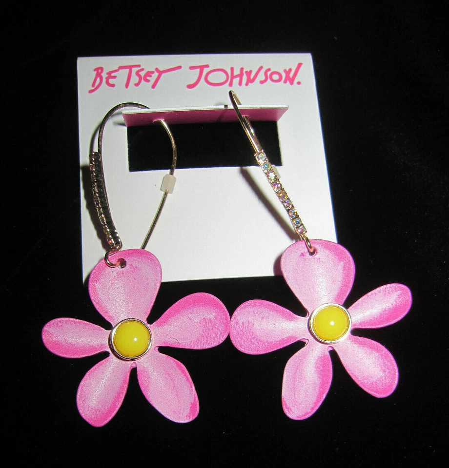 Betsey Johnson Large Pink Flower Drop Earrings Js413