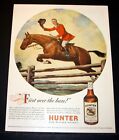 1946 OLD MAGAZINE PRINT AD, HUNTER BLENDED WHISKY, FIRST OVER THE BAR HORSE ART!