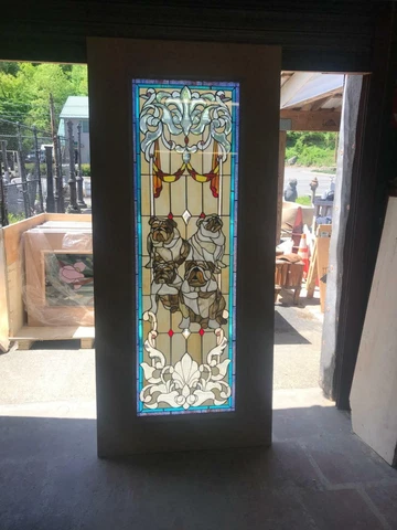 GREAT HAND MADE STAINED LEADED GLASS BULL DOG DOOR INTERIOR OR EXTERIOR - JBD59 Cover