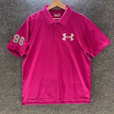 Under Armour HeatGear Polo 衫女式 L 粉色 96 大标志高尔夫运动活动 — 第 1/4 张图片