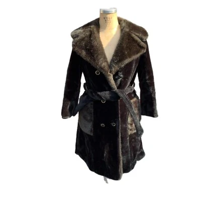 Abrigo de Invierno Largo Lujo Clásico Dinero Antiguo Vintage Hecho en Unión Talla M Negro Piel Sintética Foto 1 de 4