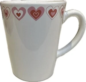 VTG SHONFELDS HEART BORDER COFFEE JAVA SOUP GIFT CERAMIC STONEWARE MUG PINK RED - Picture 1 of 6