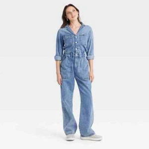 Women's Long Sleeve Utility Baggy Denim Jumpsuit - Universal Thread - Picture 1 of 4