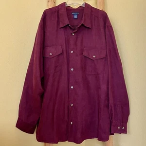 2X Knightsbridge Burgundy Red Men's Two Pocket Dress Shirt Polyester Faux Suede - Picture 1 of 10