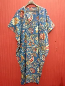 Indian 100% Cotton Handmade Floral Hand Block Print Long Kaftan Night Dress Maxi - Picture 1 of 5