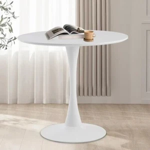 1x Round Table White Tulip Dining Table With Metal Pedestal Diameter 80CM Home - Picture 1 of 9