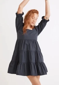 Madewell Lizzie Babydoll Poplin Dress Size 16W Twilight Blue Cotton Mini NWT - Picture 1 of 12