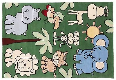 Teppich aus Wolle Kinder Dschungel 170x240 Mehrfarbig Handarbeit Handtuft - Bild 1 von 4