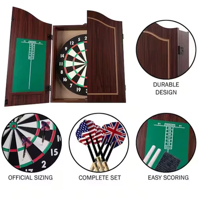 Dartboard Cabinet Set Professional Dart Board Bar Home Game With Wood Scoreboar - Image 1 of 4
