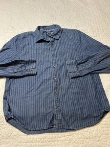 7 For All Mankind Herren XL Hemd Denim Knopfleiste Langarm Blau Streifen USA - Bild 1 von 9