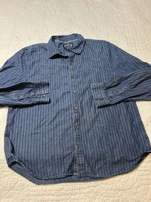 7 Для всего человечества джинсовой ткани рубашка на пуговицах мужской XL длинным рукавом синяя полоса США - Изображение 1 из 4