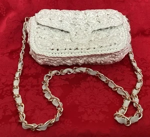 Caterina Bertini Rosella Italian Raffia Leather Chain Strap Shoulder Bag NWT - Picture 1 of 11
