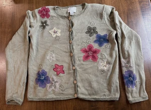 Vintage Christopher & Banks handbestickte Strickjacke Pullover Gr. S grün geblümt - Bild 1 von 8